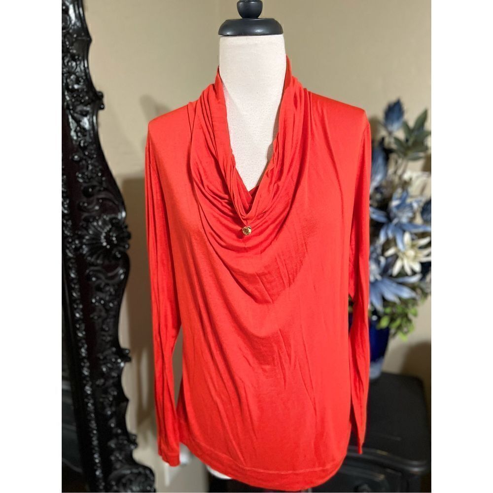 Escada Long Sleeve Orange Cowl Neck Knit Blouse Size Medium 40